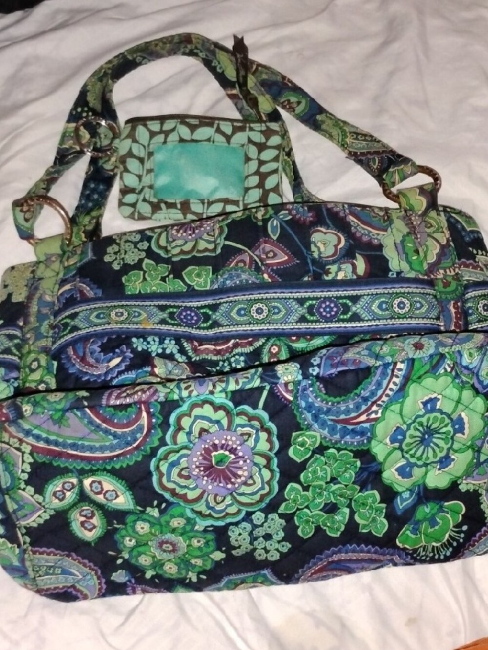 Vera Bradley Large Navy, Green and Teal Paisley Quilted Shoulder Bag& Wallet